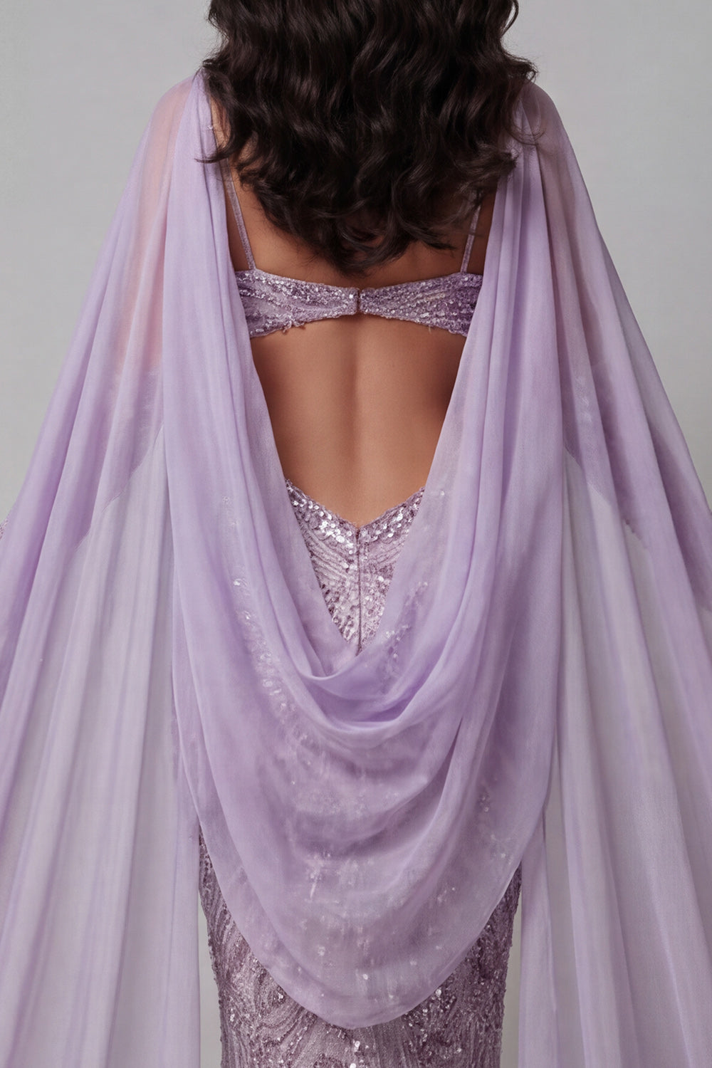 Lilac Spaghetti Straps Mermaid Cut Out Sequins Long Pageant Dress
