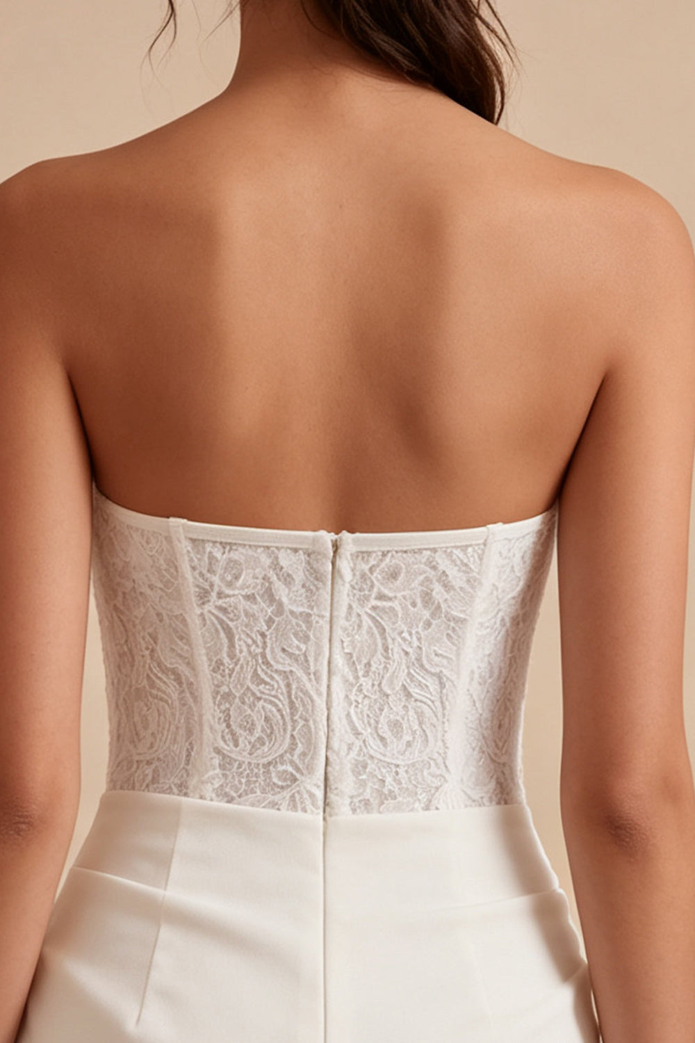 Strapless White Bodycon Mini Bridal Shower Dress with Lace