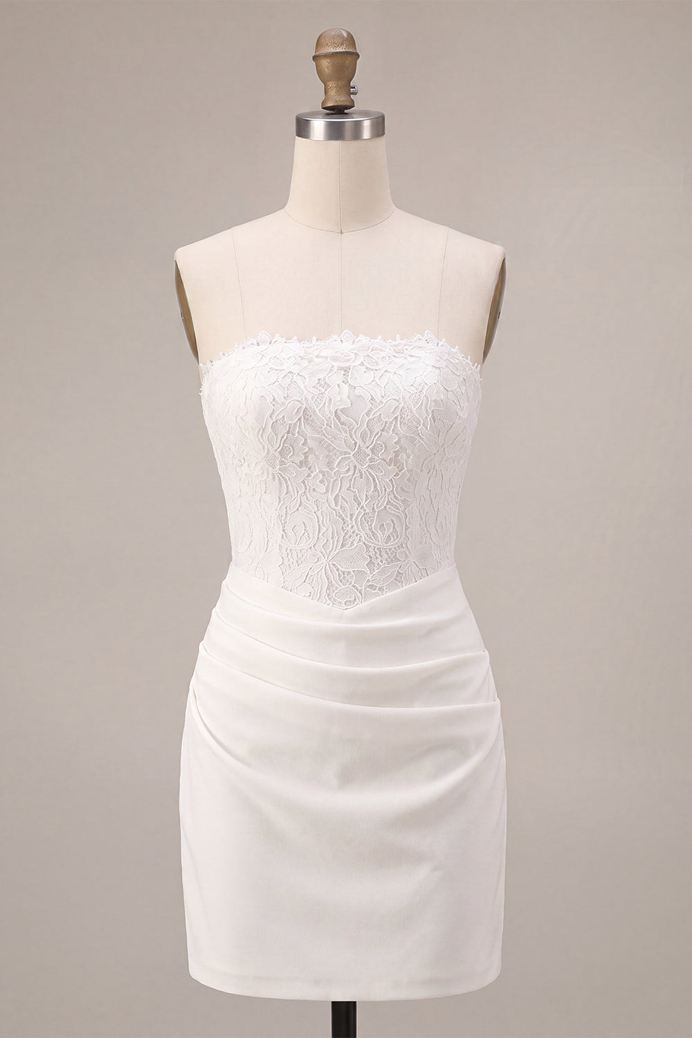 Strapless White Bodycon Mini Bridal Shower Dress with Lace