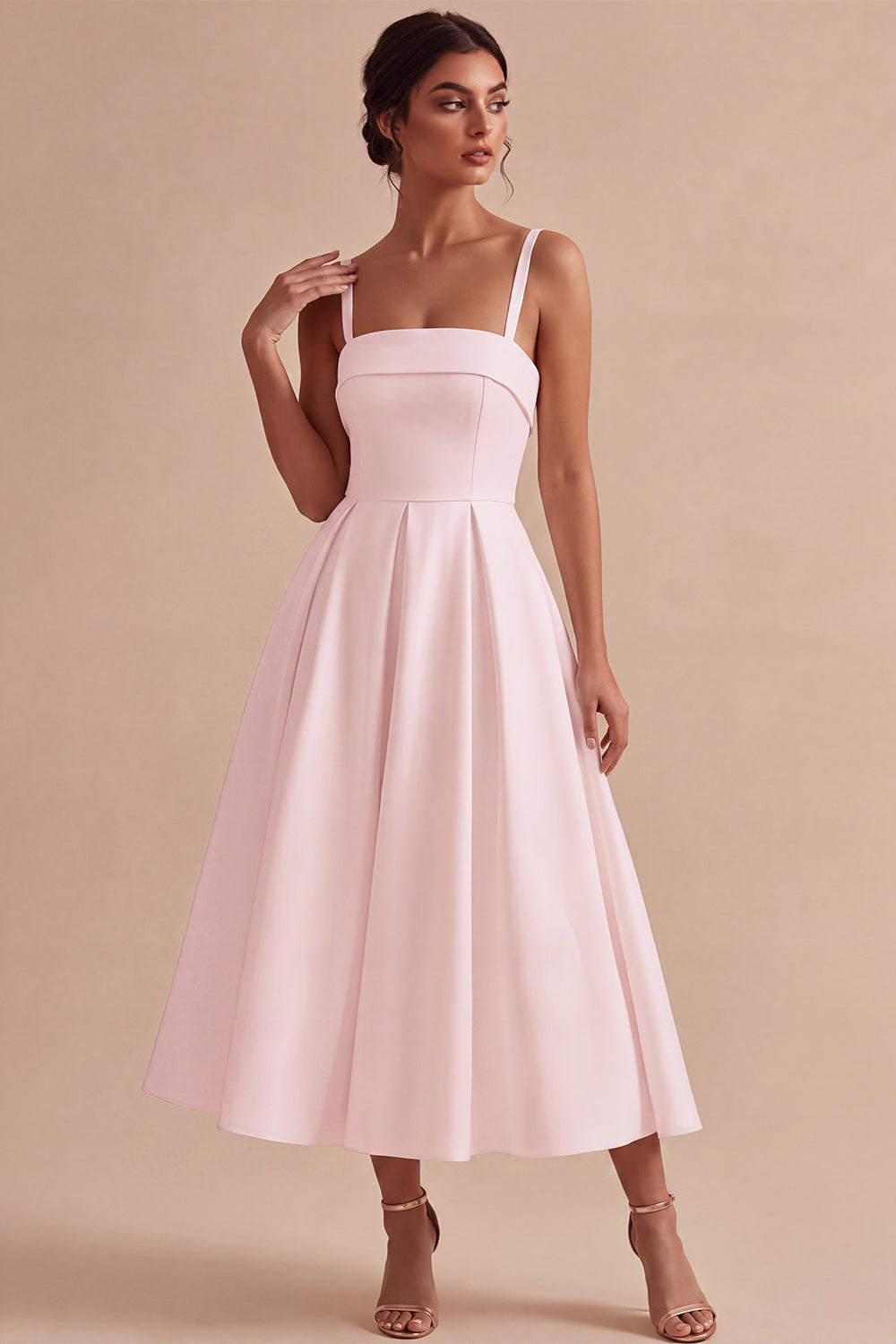 White A-Line Spaghetti Straps Elegant Midi Engagement Dress