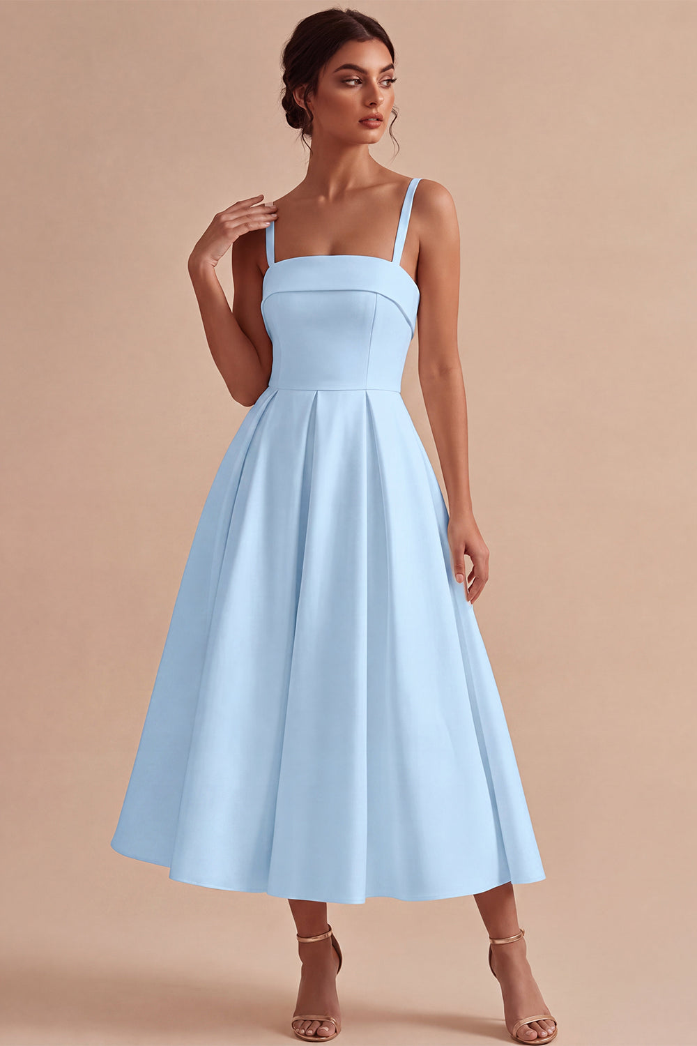 White A-Line Spaghetti Straps Elegant Midi Engagement Dress