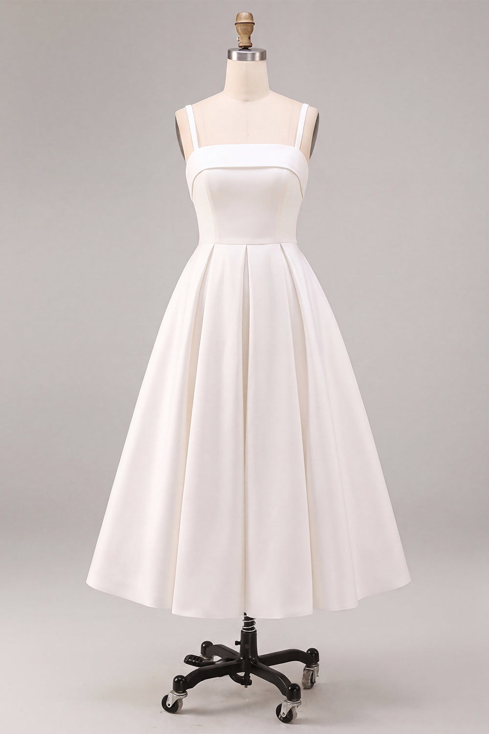 White A-Line Spaghetti Straps Elegant Midi Engagement Dress