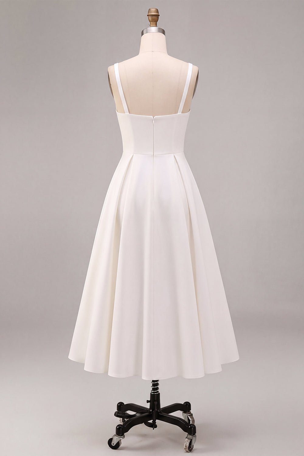 White A-Line Spaghetti Straps Elegant Midi Engagement Dress