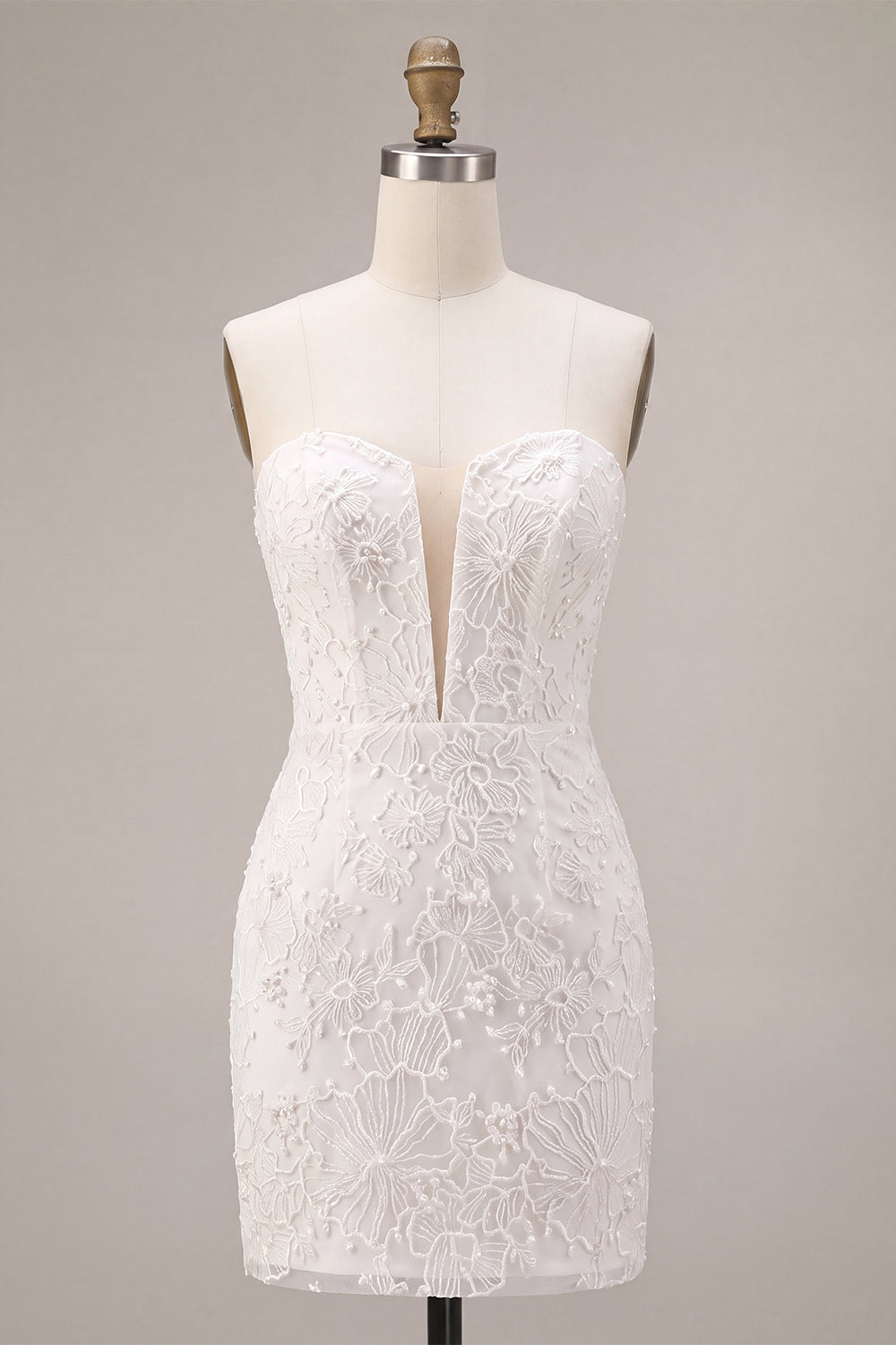 Sweetheart White Floral Bodycon Bridal Shower Dress