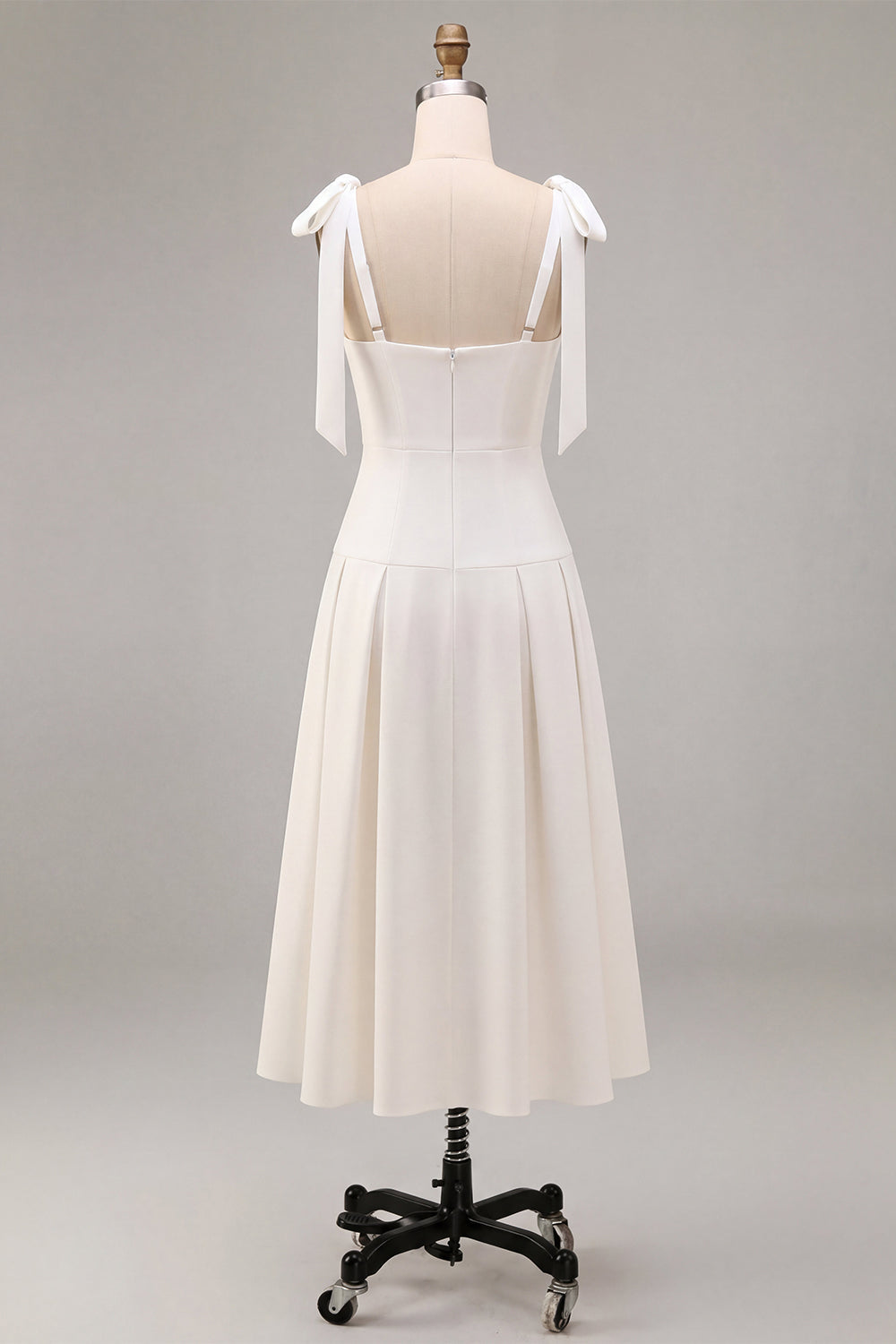 White A-Line Bowed Straps Midi Engagement Dress
