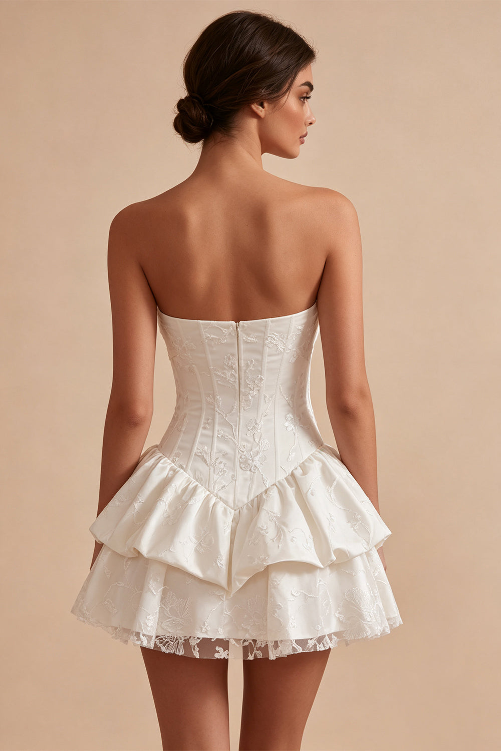 Sweetheart White A-Line Corset Floral Ruffled Bridal Shower Dress