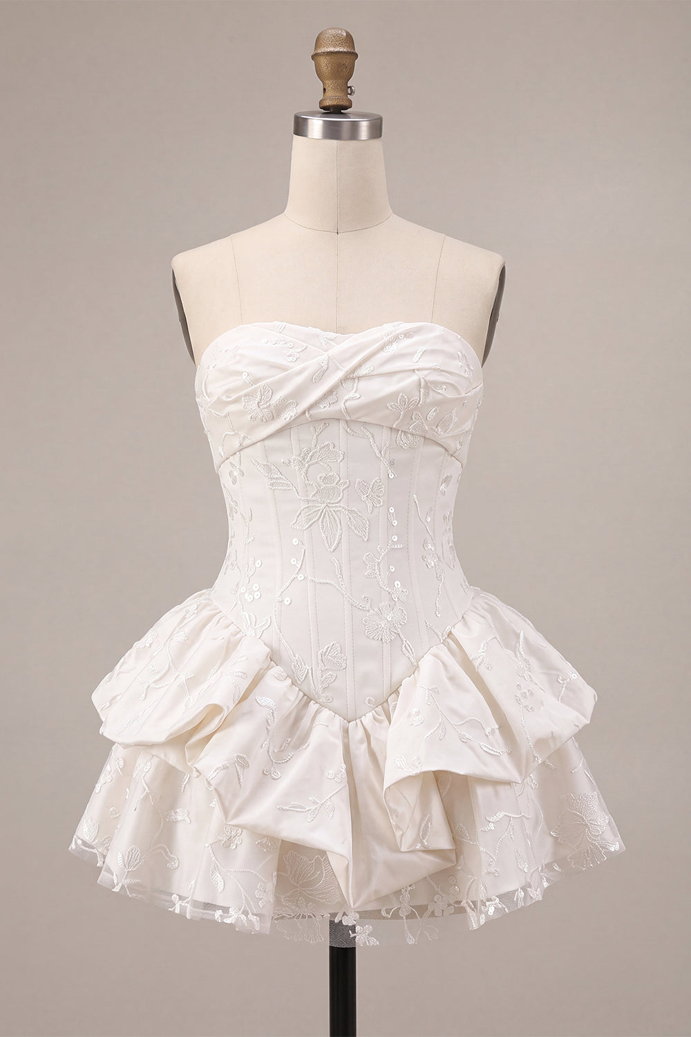 Sweetheart White A-Line Corset Floral Ruffled Bridal Shower Dress