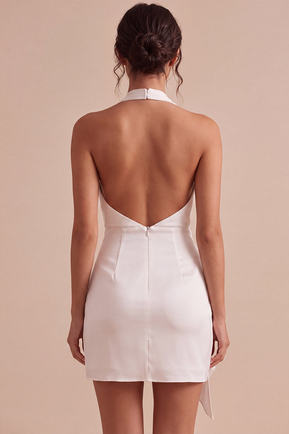 Halter Bodycon Ruched Backless Little White Dress