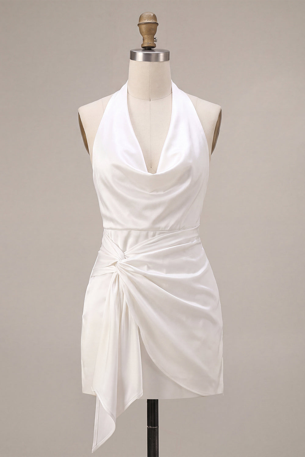 Halter Bodycon Ruched Backless Little White Dress
