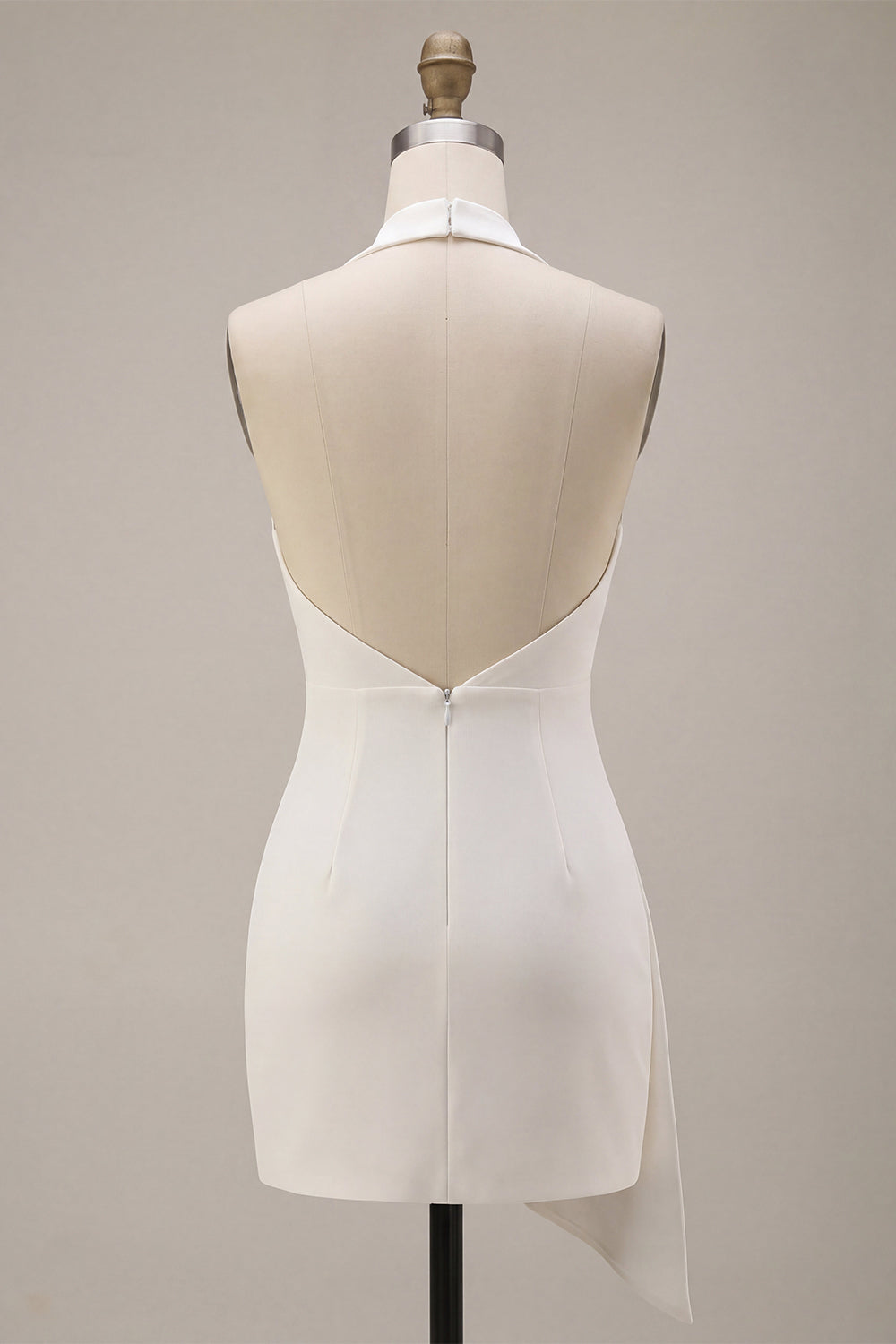 Halter Bodycon Ruched Backless Little White Dress