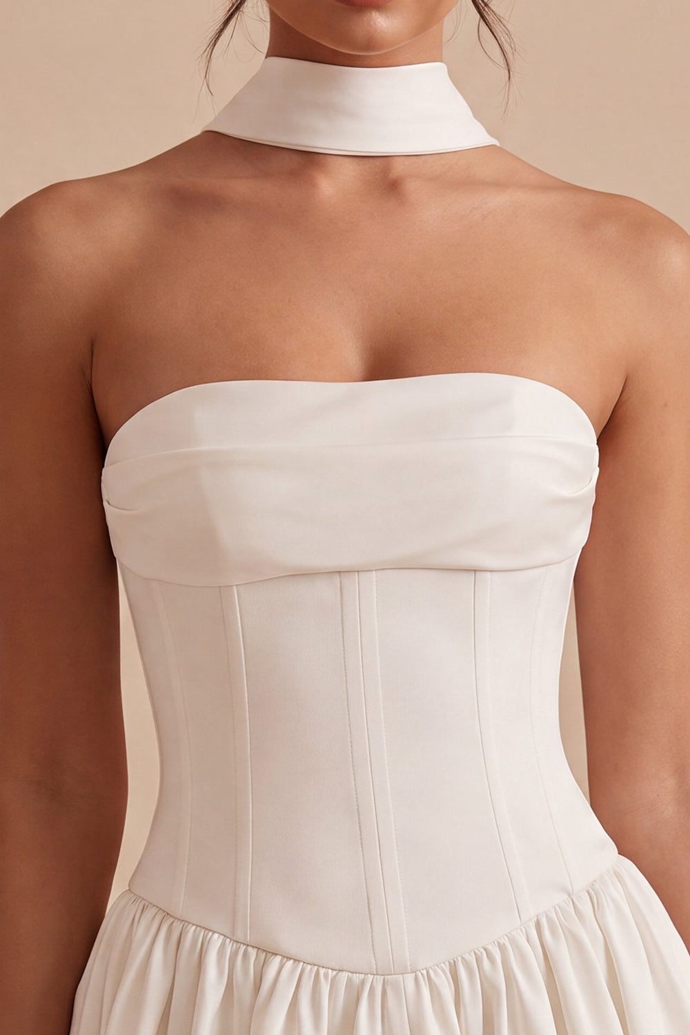 Strapless Corset A-Line Bridal Shower Dress with a Neck Scarf