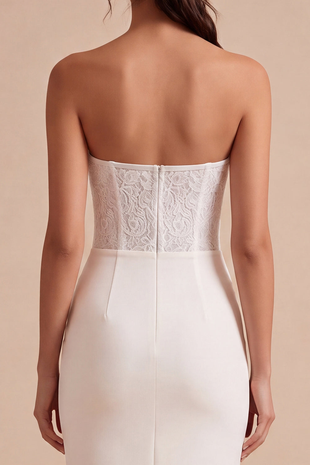 White Strapless Midi Bodycon Ruched Corset Engagement Dress with Slit