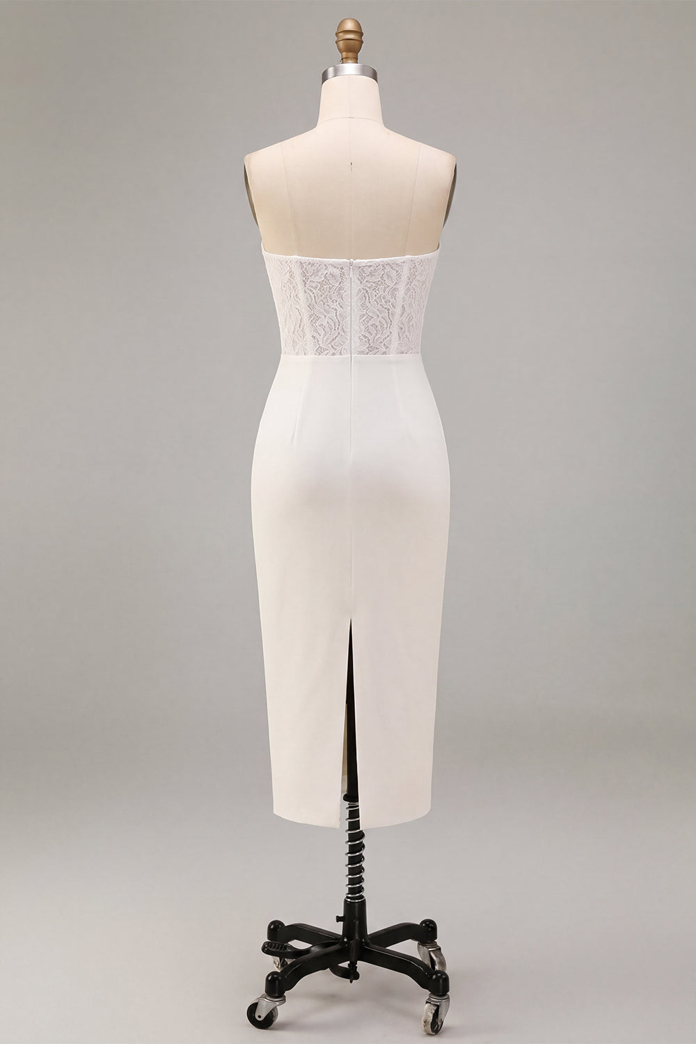 White Strapless Midi Bodycon Ruched Corset Engagement Dress with Slit