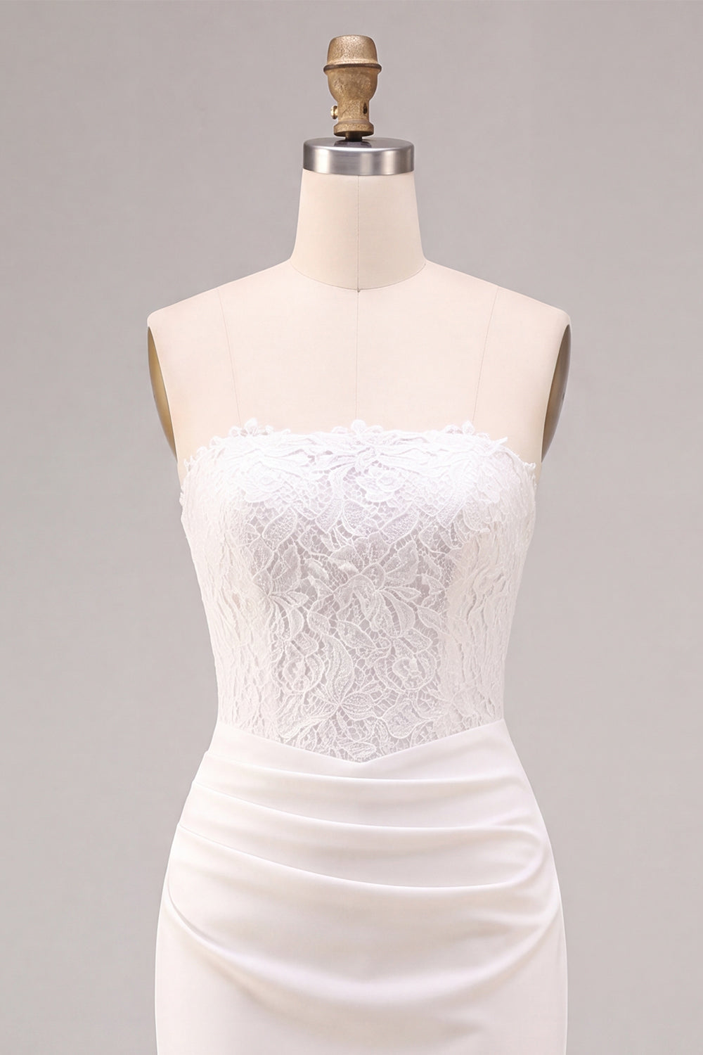 White Strapless Midi Bodycon Ruched Corset Engagement Dress with Slit