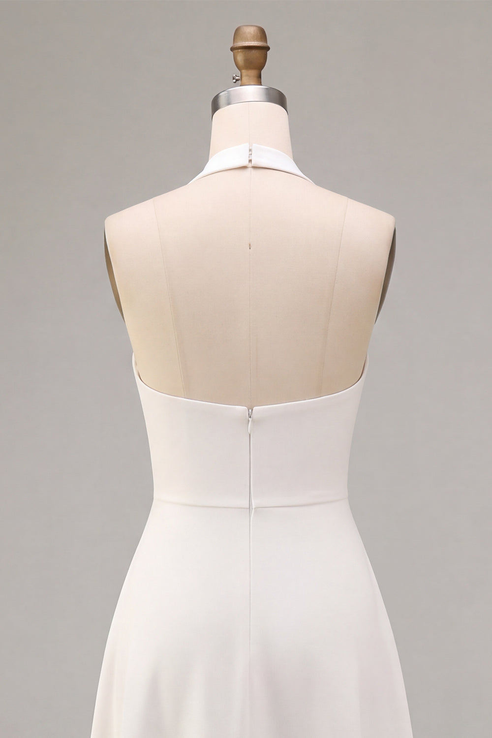 A-Line White Halter Neck Midi Engagement Dress