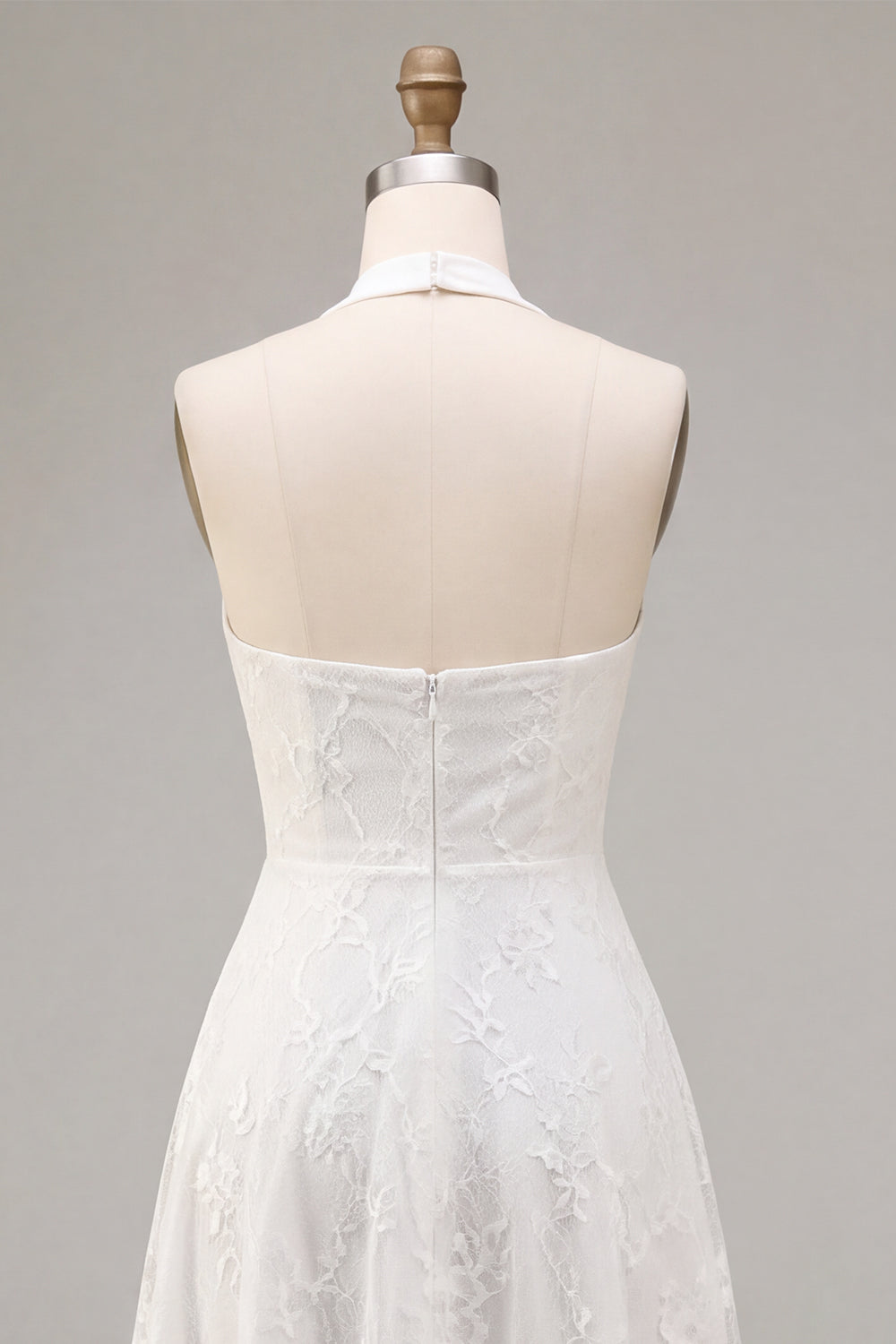 A-Line White Flower Halter Neck Midi Engagement Dress with Lace