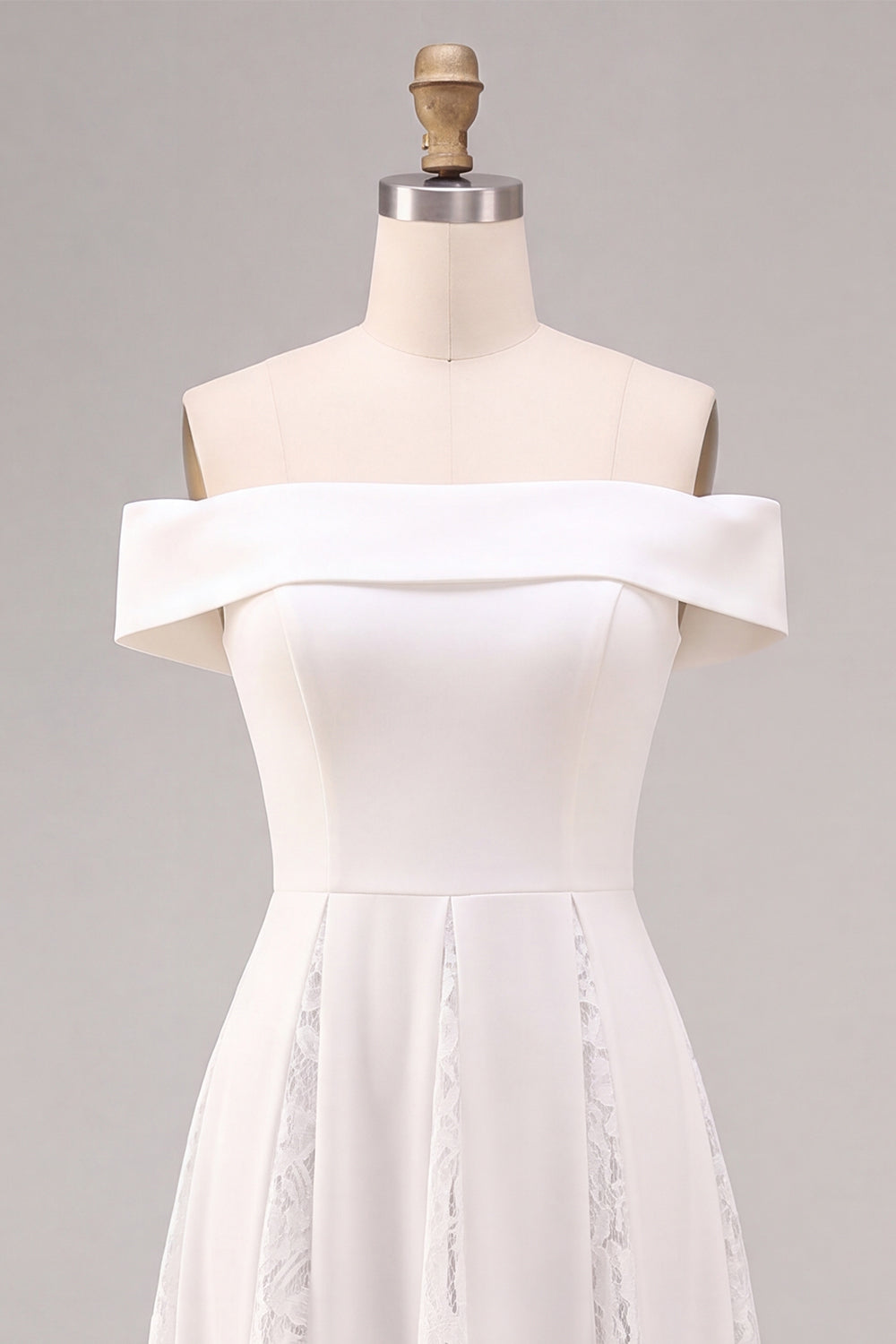 Off the Shoulder White A-Line Midi Engagement Dress with Lace