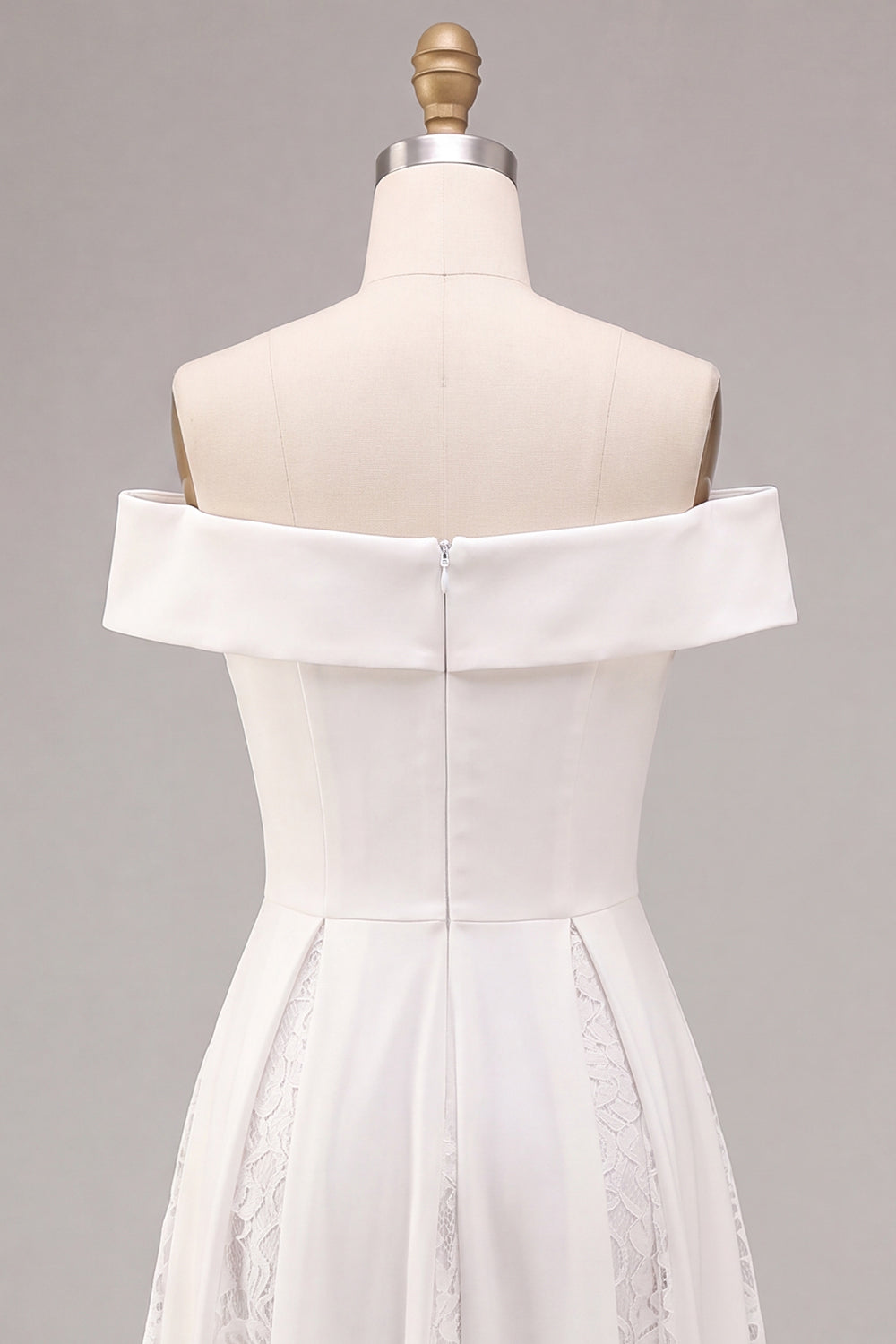 Off the Shoulder White A-Line Midi Engagement Dress with Lace