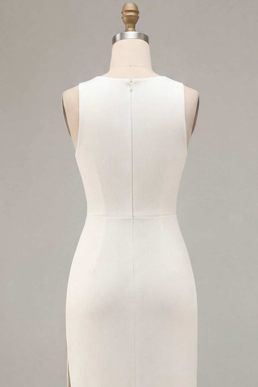 White Mermaid Round Neck Satin Long Engagement Dress with Slit