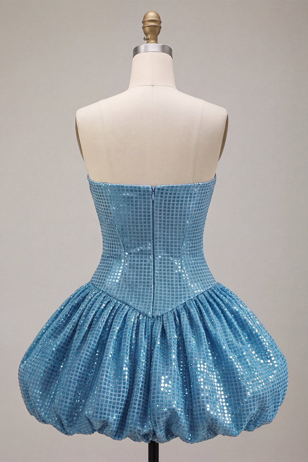 Sparkly Sweetheart Blue A-Line Sequins Short Bubble Hem Homecoming Dress
