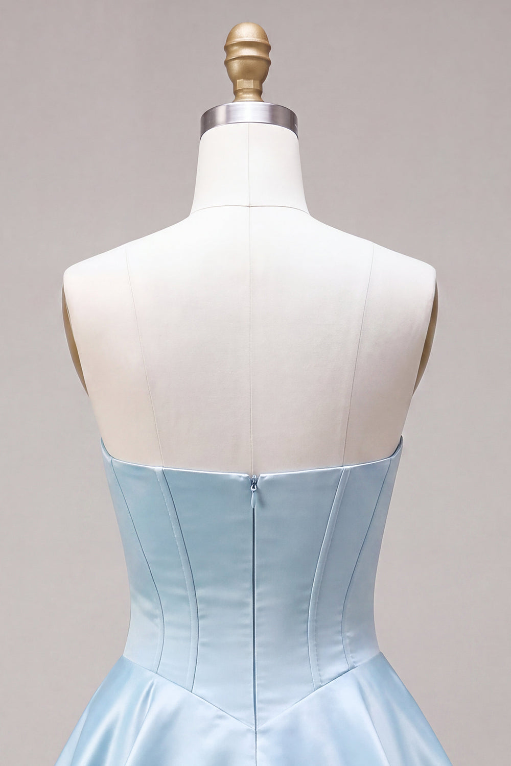 Strapless Blue Basque Waist A-Line Tiered Ruffled Corset Satin Homecoming Dress