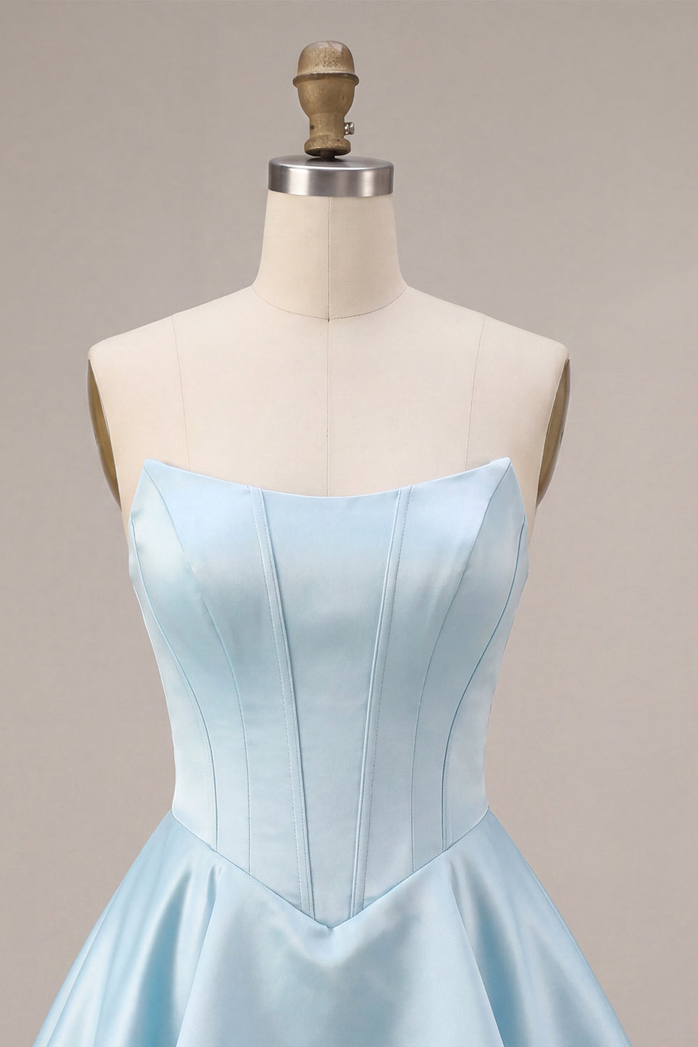 Strapless Blue Basque Waist A-Line Tiered Ruffled Corset Satin Homecoming Dress