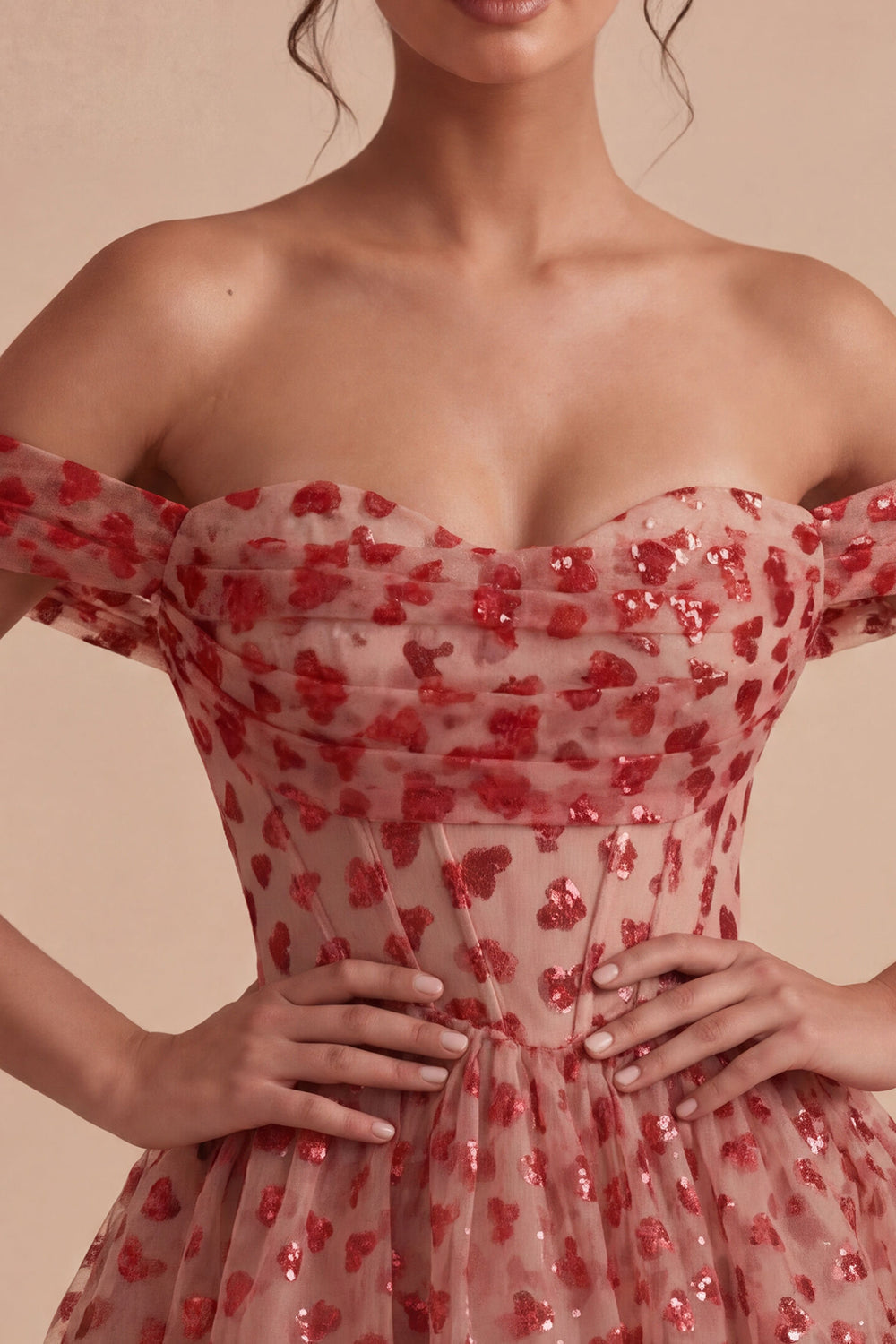 Off the Shoulder Red A-Line Sequins Corset Tiered Ruffled Homecoming Dress