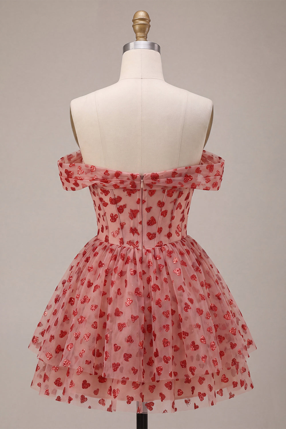 Off the Shoulder Red A-Line Sequins Corset Tiered Ruffled Homecoming Dress