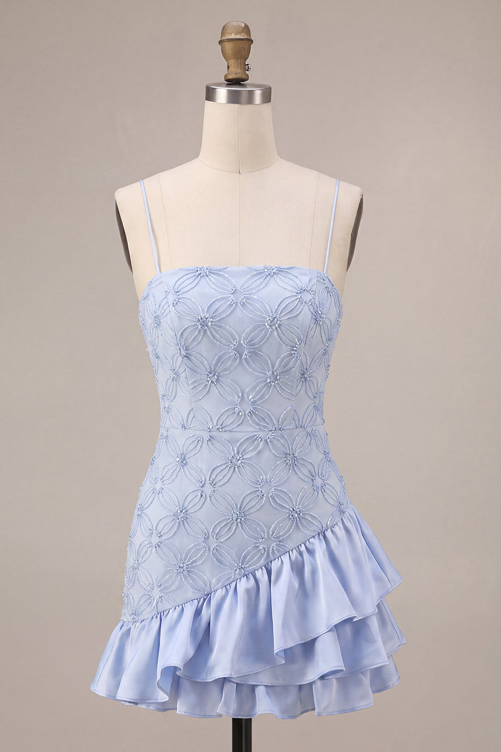 Blue Bodycon Ruffled Spaghetti Straps Short Homecoming Dress
