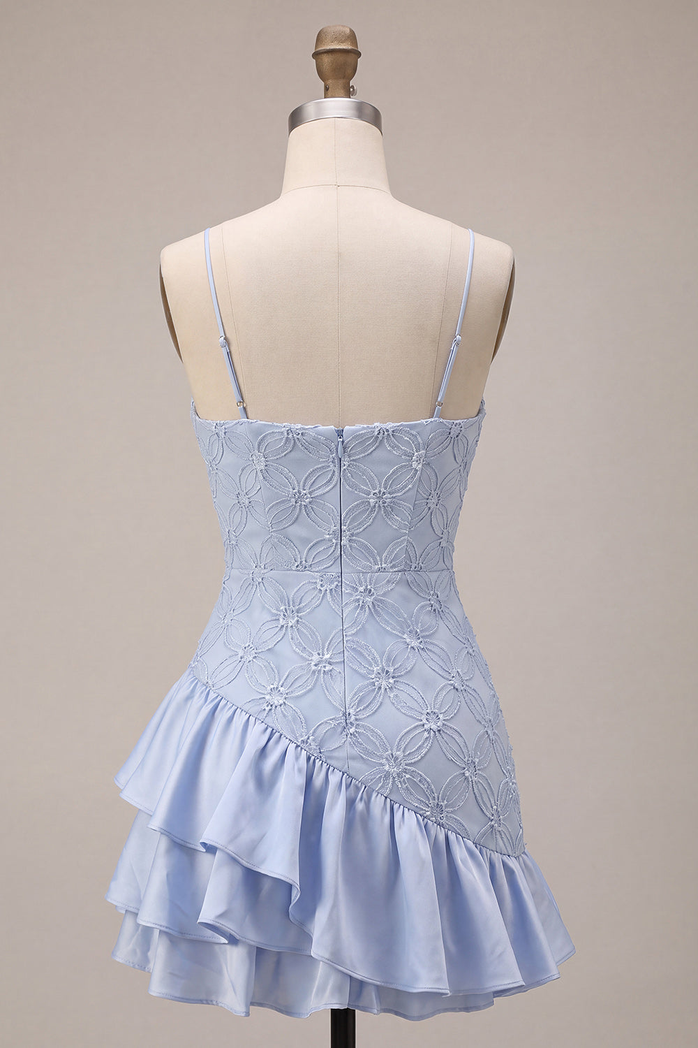 Blue Bodycon Ruffled Spaghetti Straps Short Homecoming Dress