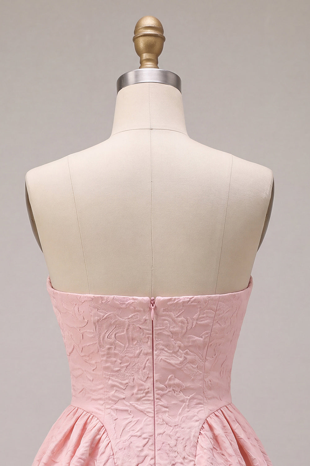 Strapless Pink Jacquard A-Line Ruffled Short Homecoming Dress