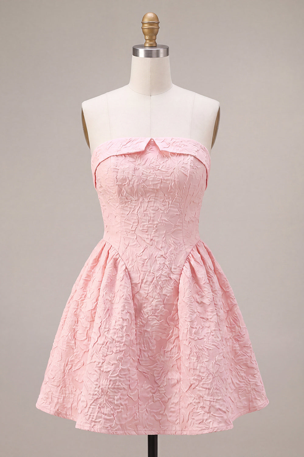 Strapless Pink Jacquard A-Line Ruffled Short Homecoming Dress