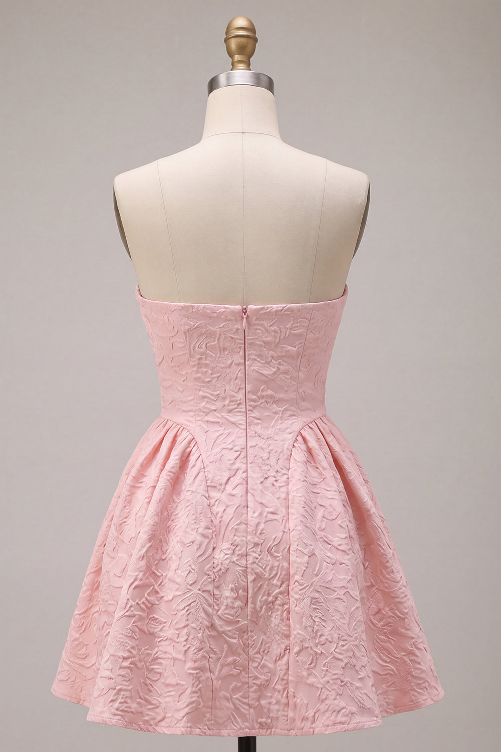 Strapless Pink Jacquard A-Line Ruffled Short Homecoming Dress