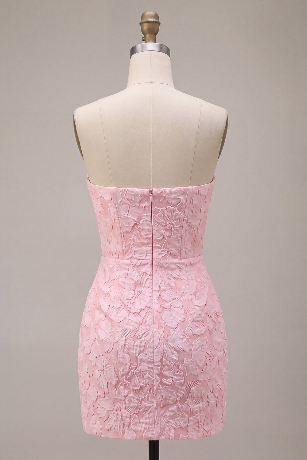 Strapless Pink Jacquard Bodycon Corset Short Homecoming Dress with Bow