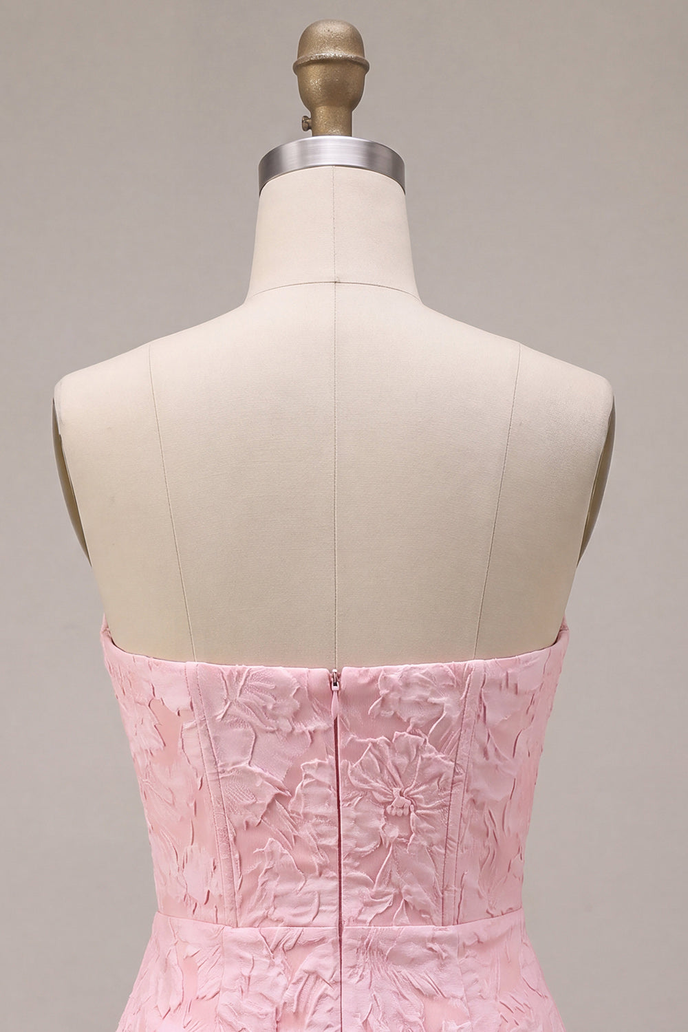 Strapless Pink Jacquard Bodycon Corset Short Homecoming Dress with Bow