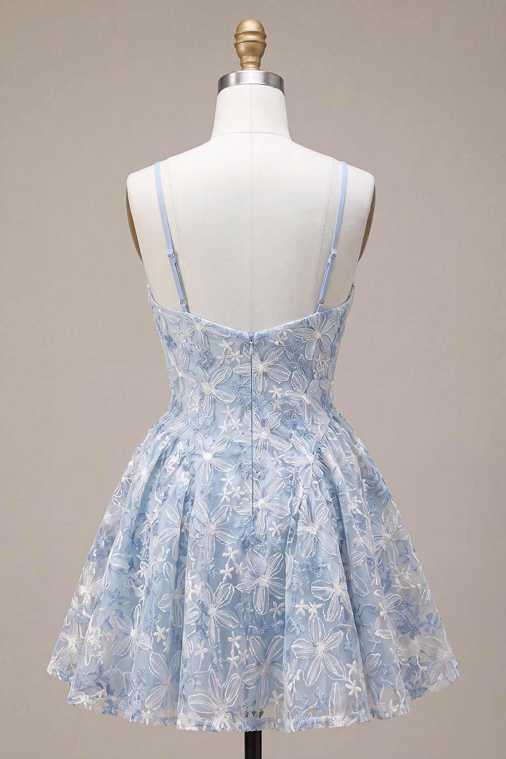 Blue A-Line Floral Embroidered Ruffle Short Homecoming Dress