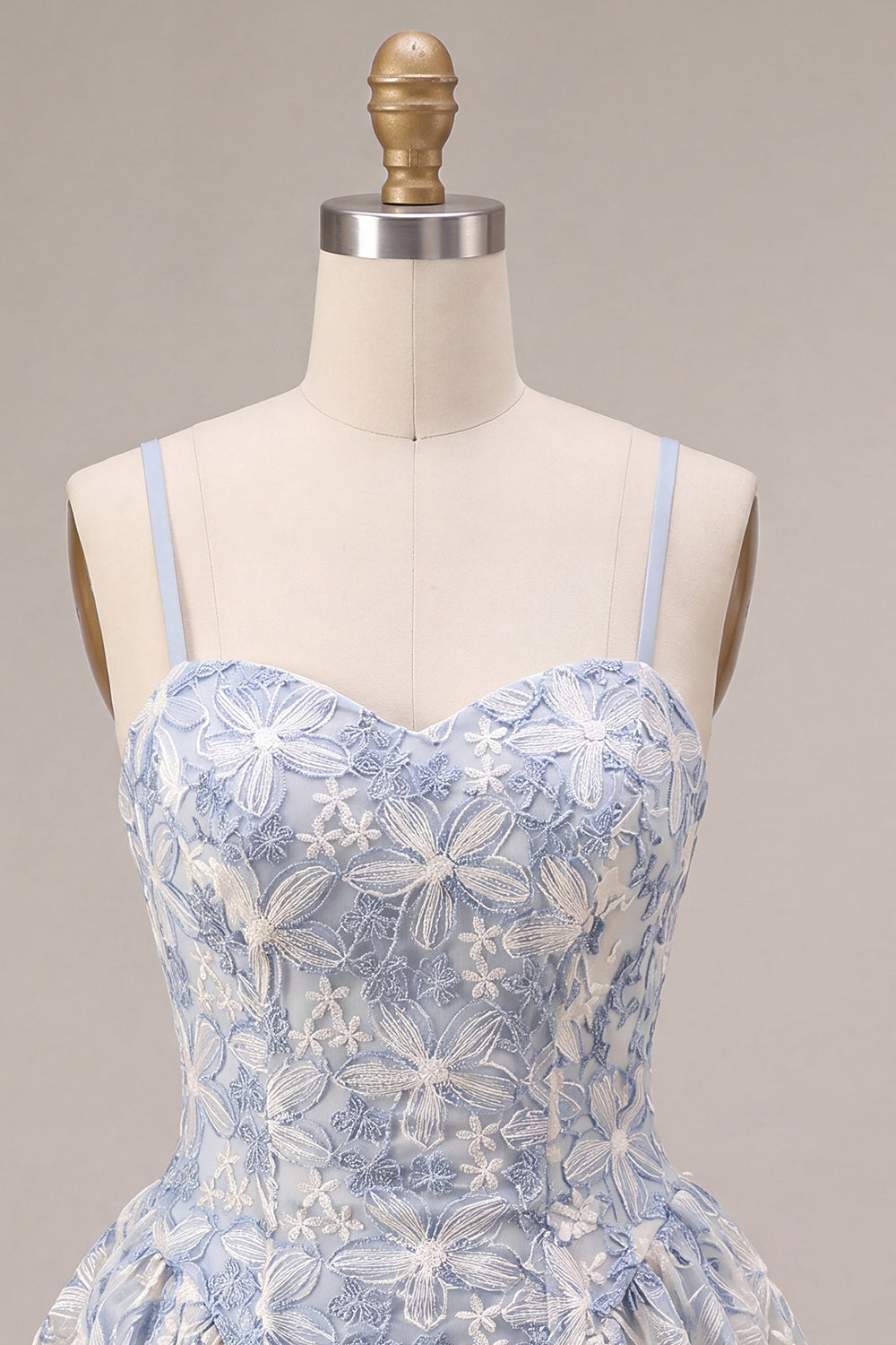 Blue A-Line Floral Embroidered Ruffle Short Homecoming Dress