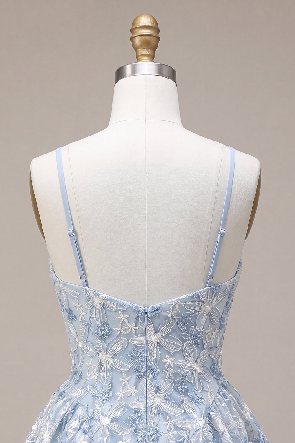Blue A-Line Floral Embroidered Ruffle Short Homecoming Dress