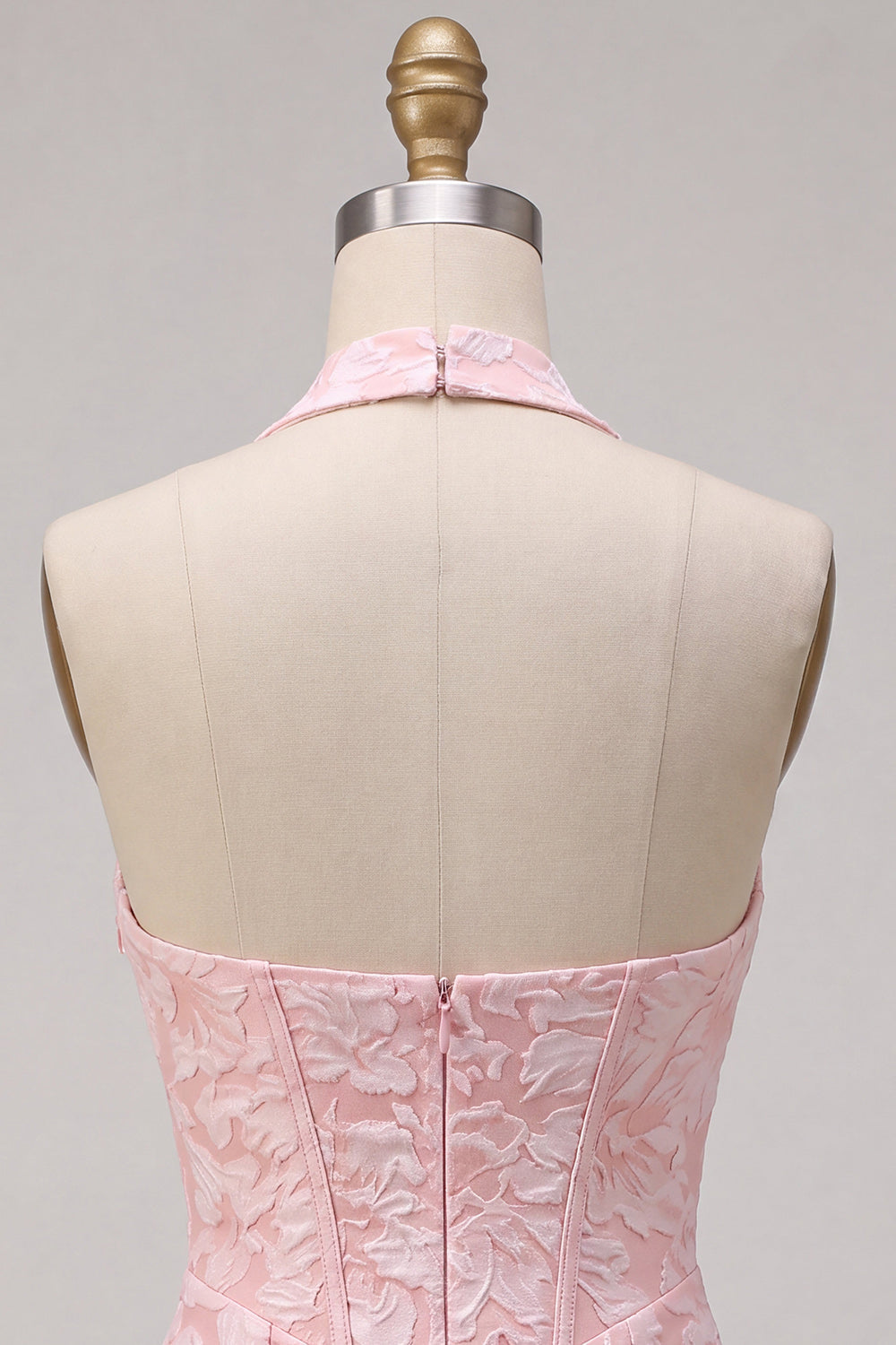 Pink Floral Halter Neck Bodycon Corset Jacquard Short Homecoming Dress