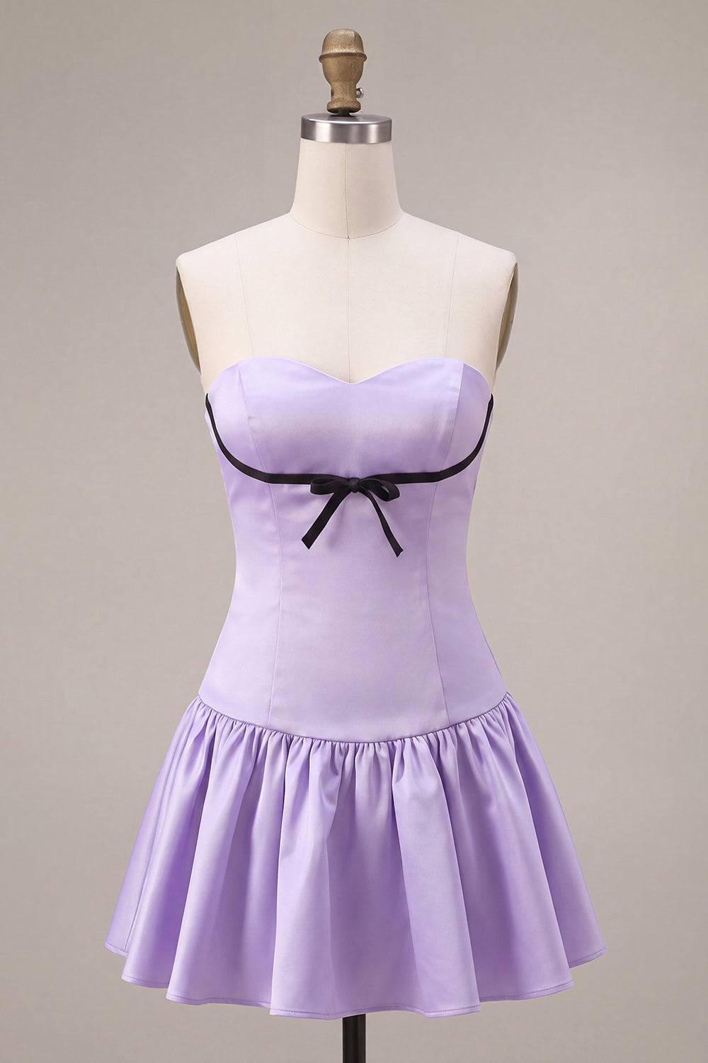 Lilac Satin Strapless A-Line Ruffle Short Homecoming Dress