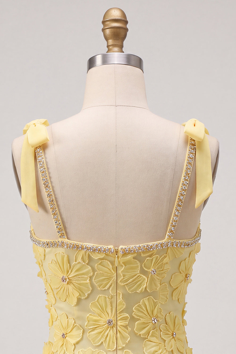 Yellow Bodycon Beaded Ruffled Floral Embroidery Homecoming Dress with Rhinestone Trim