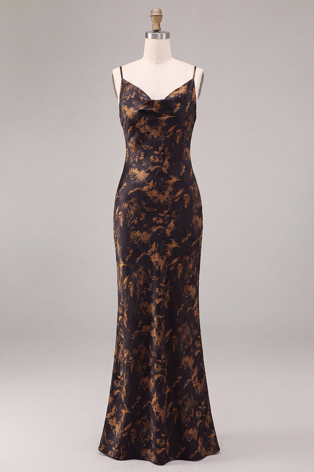 Black Mermaid Cowl Neck Floral Long Formal Dress