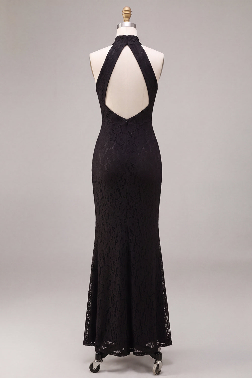 Halter Neck Black Mermaid Long Formal Dress with Lace