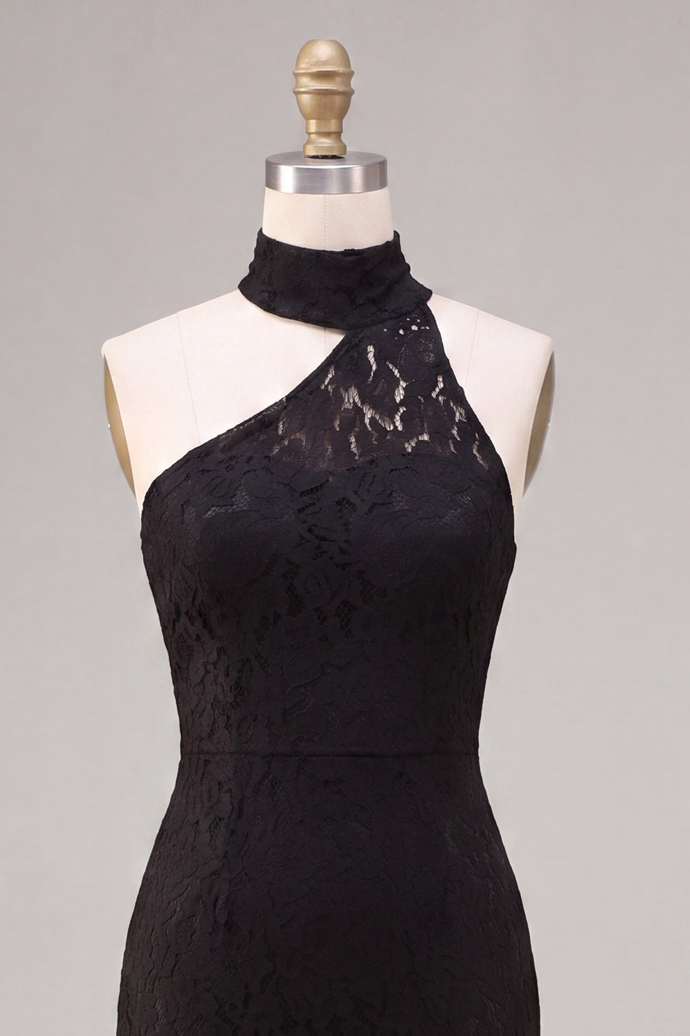 Halter Neck Black Mermaid Long Formal Dress with Lace