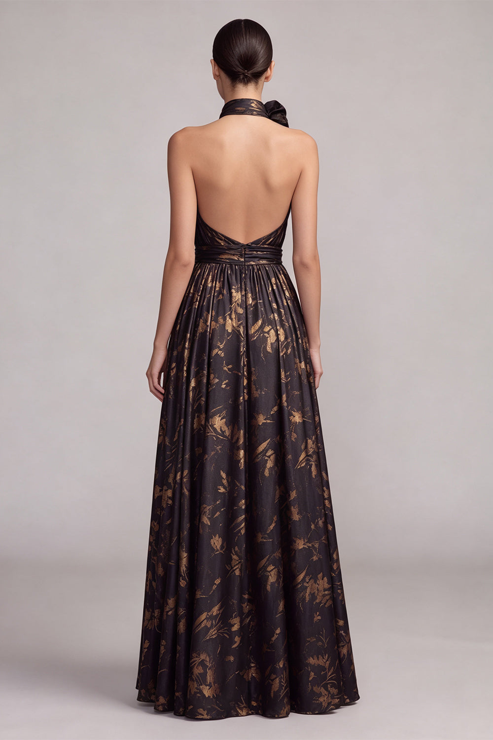 Black A-Line Halter Neck Backless Long Formal Dress with Slit
