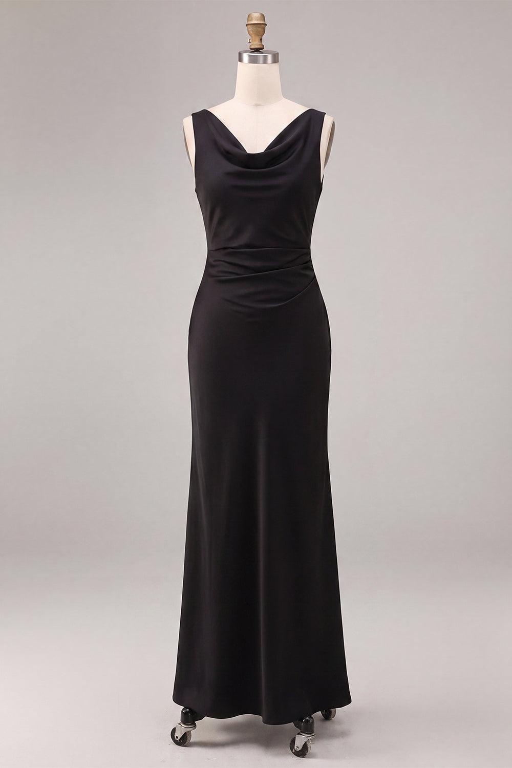 Black Cowl Neck Mermaid Sleeveless Long Formal Dress