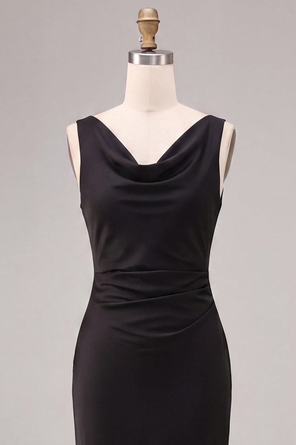 Black Cowl Neck Mermaid Sleeveless Long Formal Dress