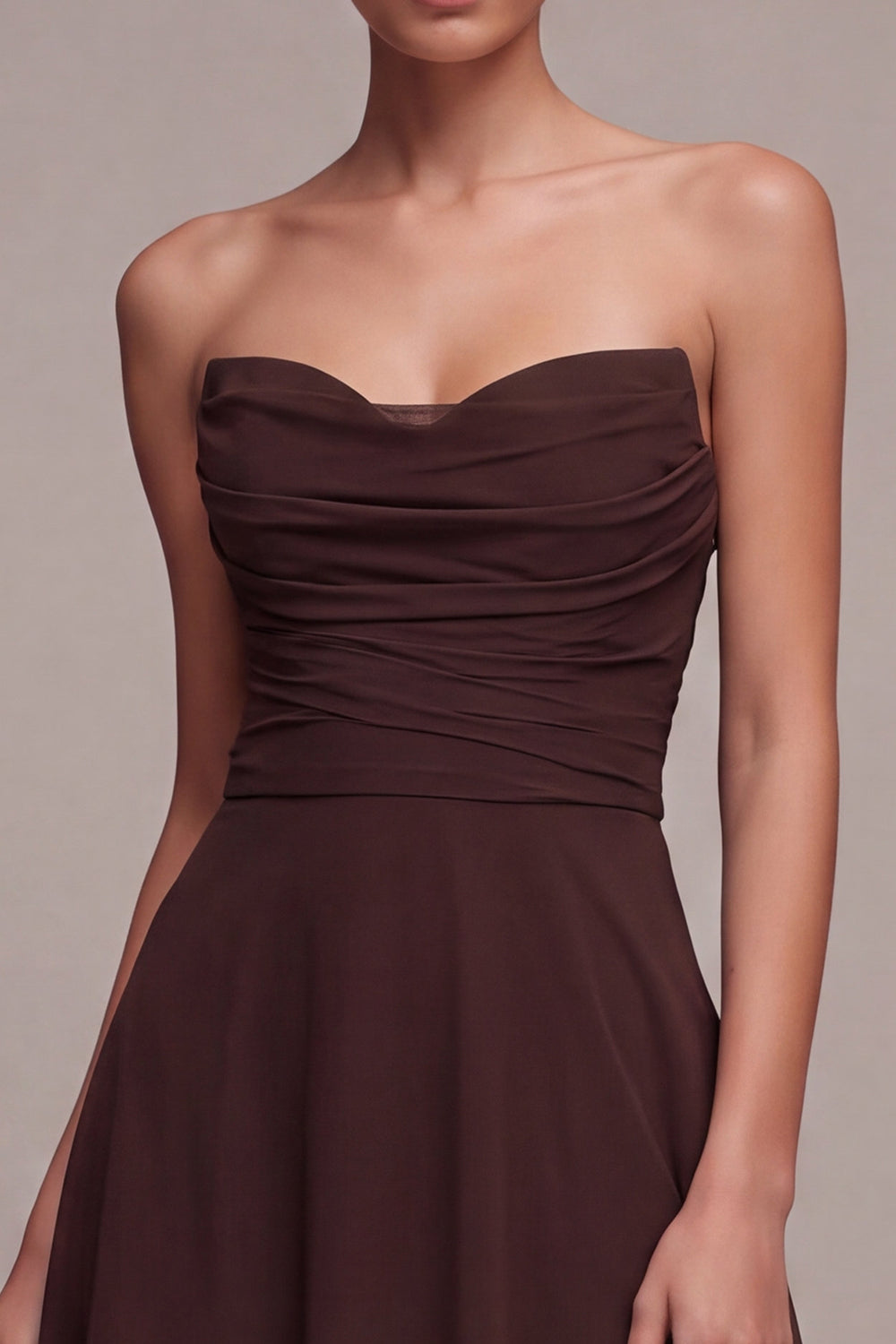 Dark Coffee Sweetheart A-Line Chiffon Long Formal Dress