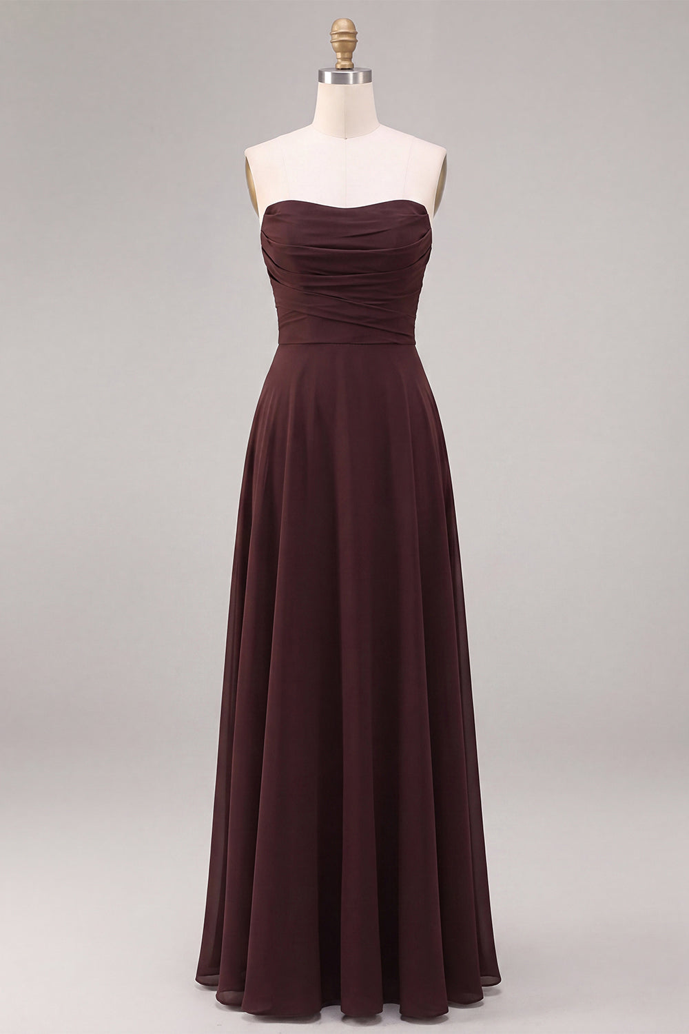 Dark Coffee Sweetheart A-Line Chiffon Long Formal Dress