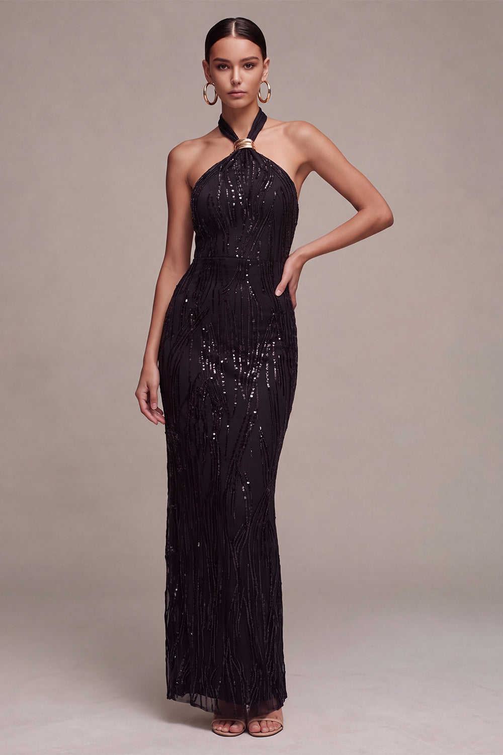 Black Mermaid Halter Neck Sequins Long Formal Dress